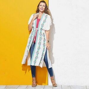 3/$12 NWT Curations Women's Embroidered Gauze Kaftan Cover-Up